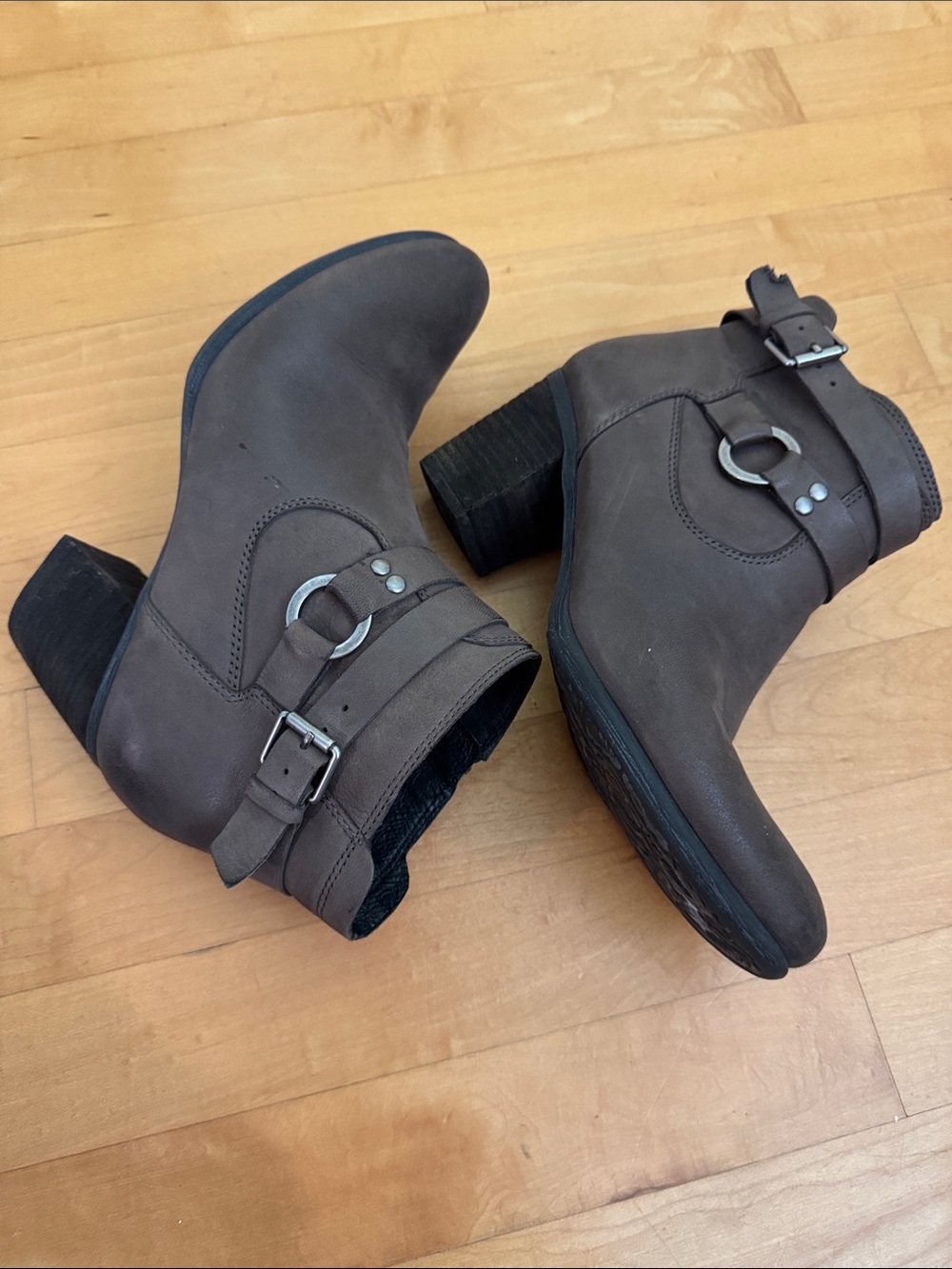 Josef Seibel Taupe Brown Leather Ankle Boots with Buckle Detail